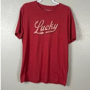 Lucky Brand Los Angeles Size Large Men’s Red Faded Style Crew Neck Graphic Tee